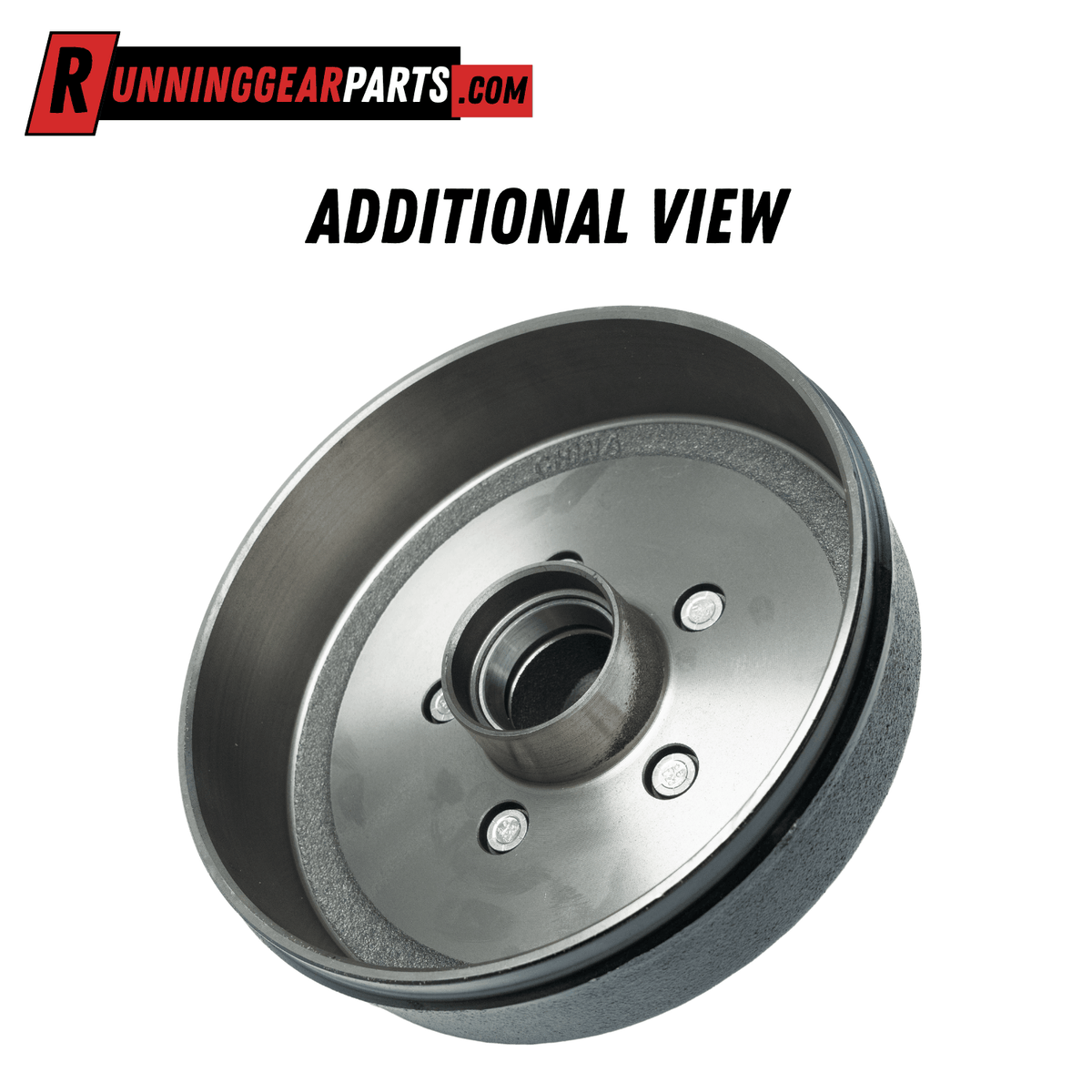 Trailer axle hub and drum assembly, silver steel with a dark gray drum and visible inner bearing; RGP 3,500 lb Trailer Axle component.