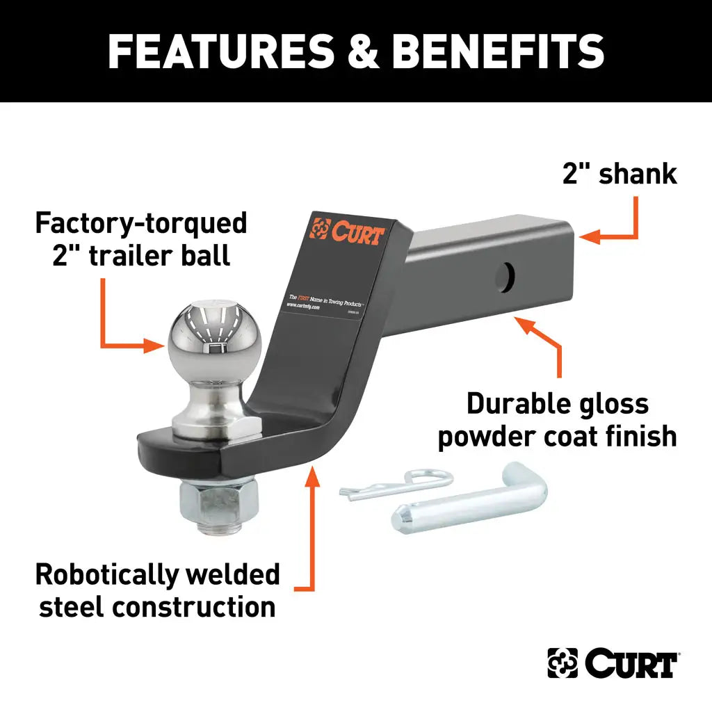 CURT Loaded Ball Mount with 2" Ball 2" Shank 7,500 lbs 4" Drop, 45056