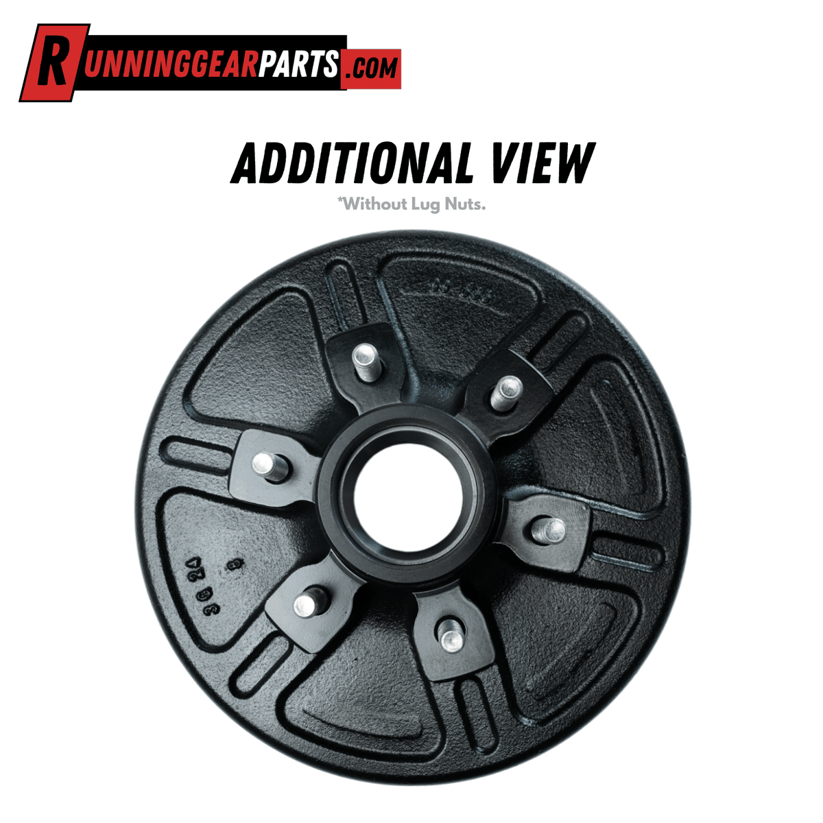 RGP 6,000 lb Trailer Axle hub and drum assembly with a black textured metal backing plate and six silver wheel studs.