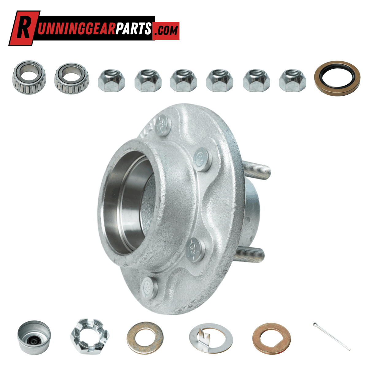 6,000 lbs Trailer Idler Hub Kit - 6 on 5.5" Bolt Pattern, 1/2" Stud, Galvanized, Pre-Greased & Ready to Install