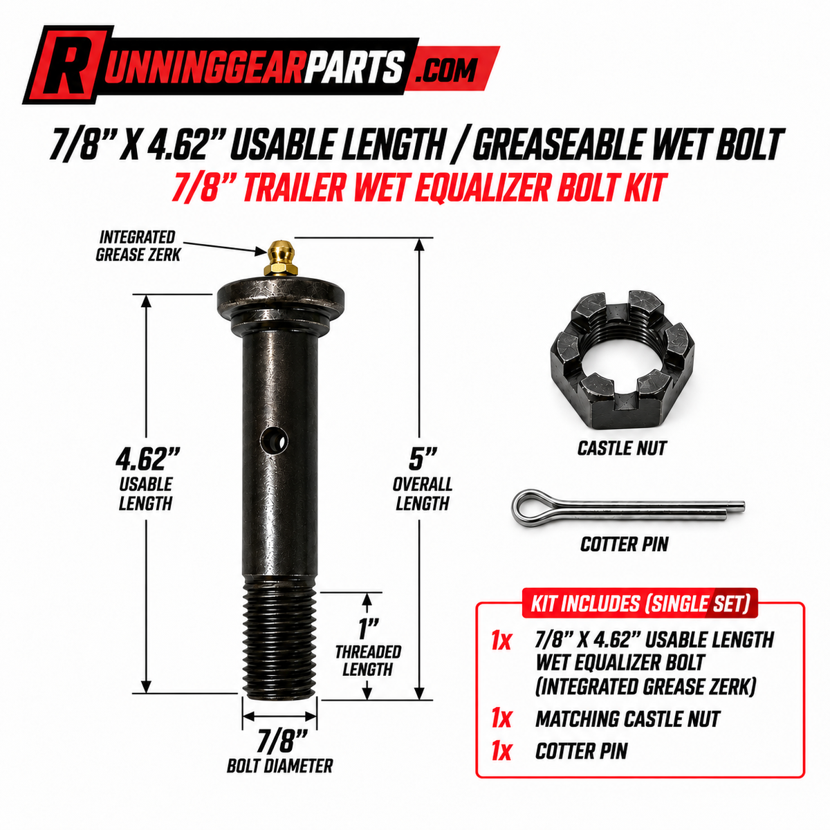 7/8" trailer wet equalizer bolt kit