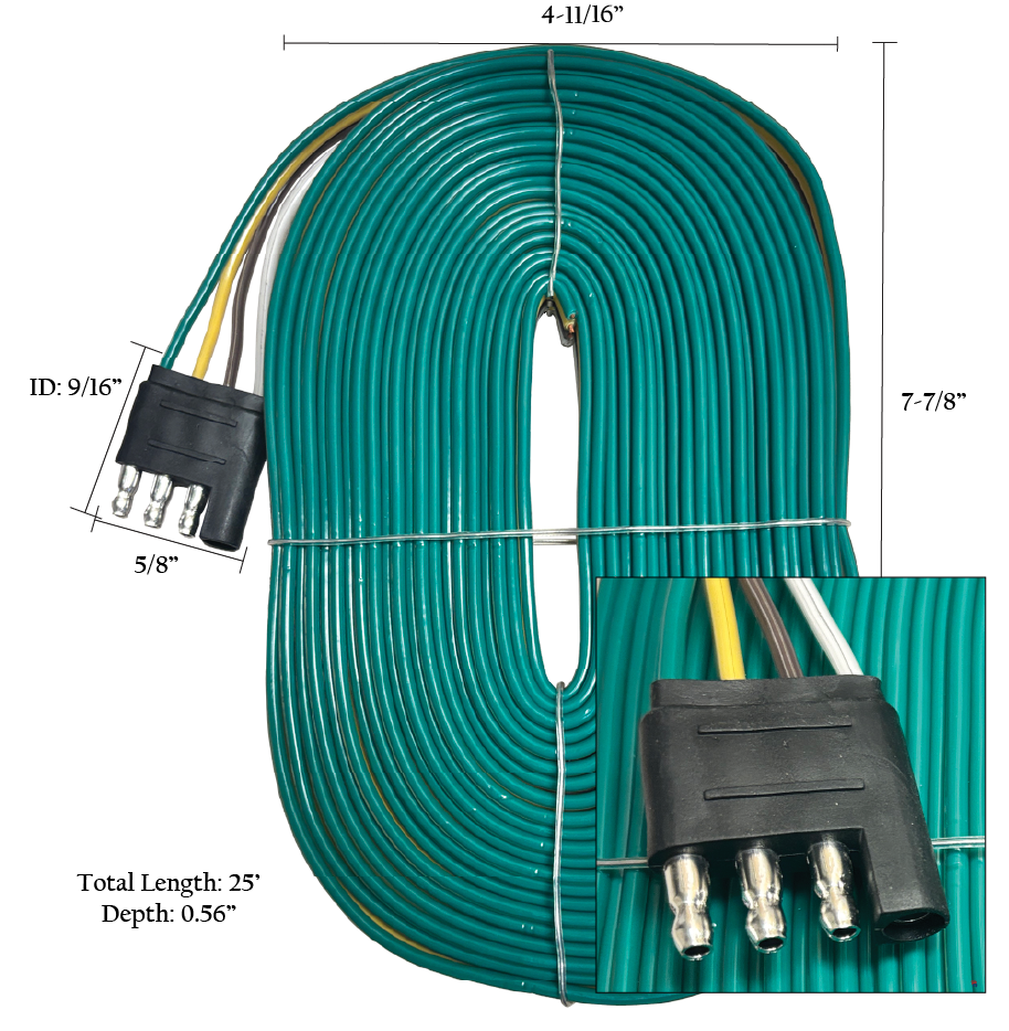 Pan American Trailer Light Cable - 4 Way Connector, Bonded Wire - 25' x 18 AWG, 82320P