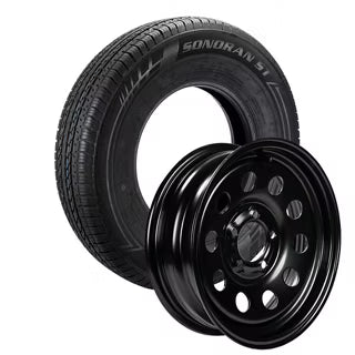 Sonoran ST205/75R15 Radial Tire and 15" Black Steel Modular Wheel Assembly,5 on 4.5" Bolt, Load Range C,15" Steel Modular Black Paint Gloss Single Wheel, Zero Offset 915-545-092