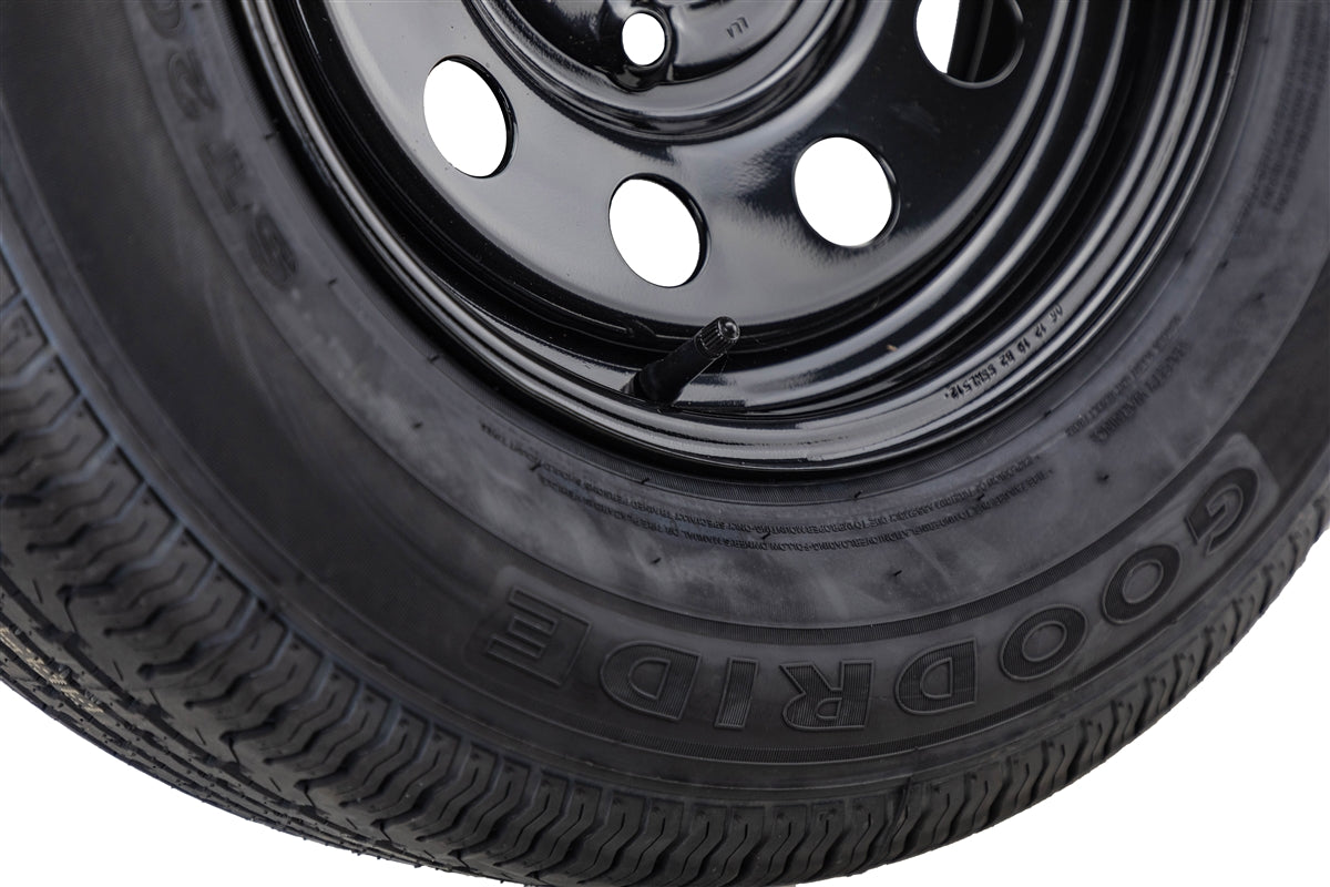 Goodride ST205/75R15 Radial Trailer Tire & 15" x 5" Black Powder-coated Steel Wheel Assembly-5 on 5" Bolt Pattern-Load Range C-Zero Offset, 915-550-003