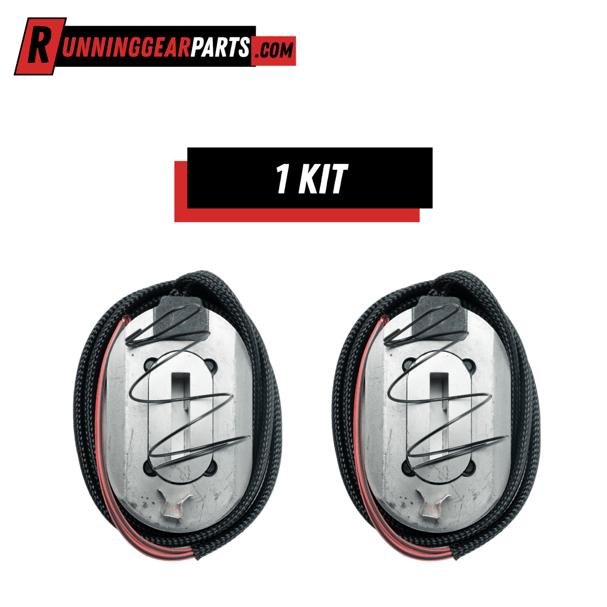 Trailer brake magnet replacement kit for RGP 8,000-12,000 lb Trailer Axle, with two silver magnets, black wires and springs.