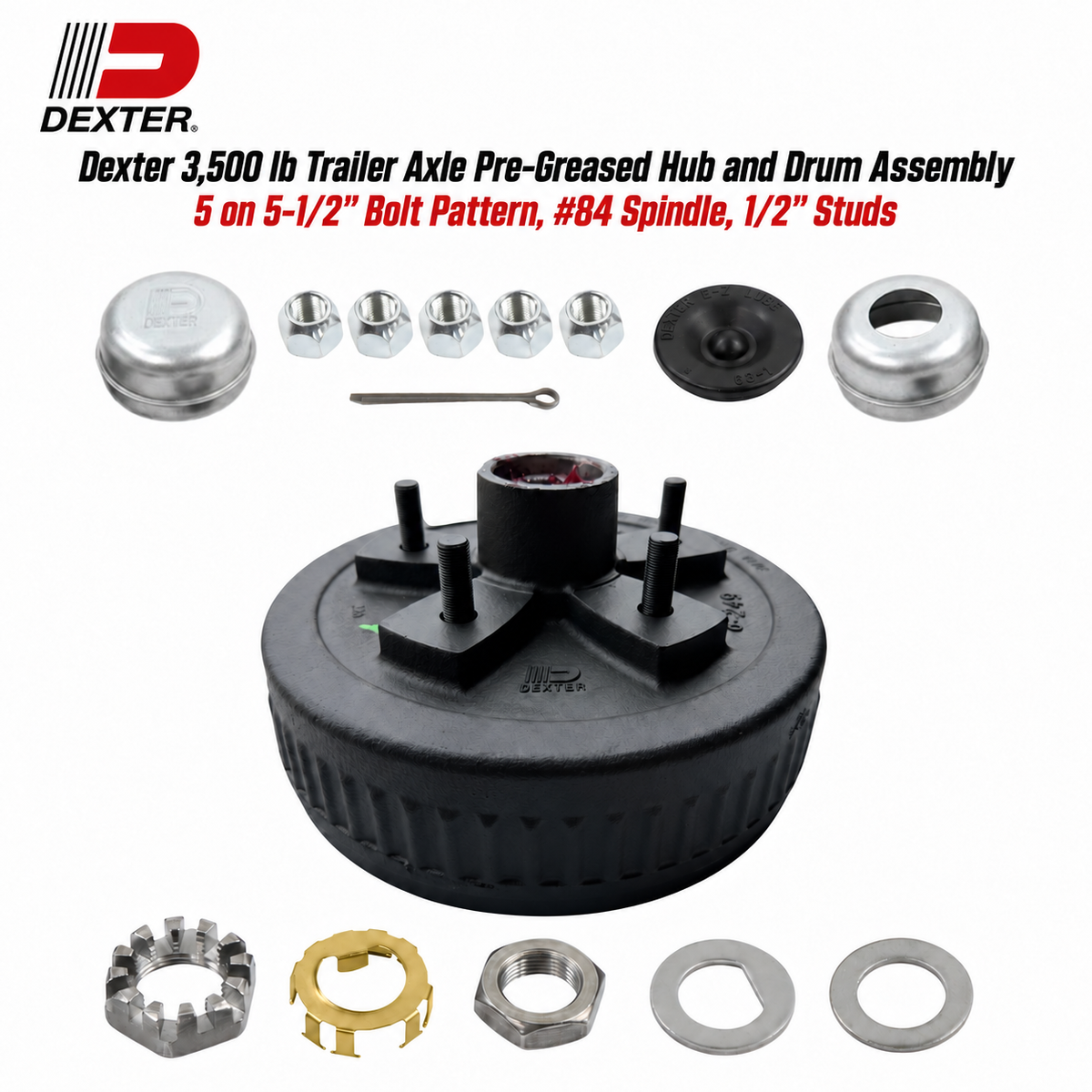 Dexter 3,500 lb trailer axle pre-greased hub and drum