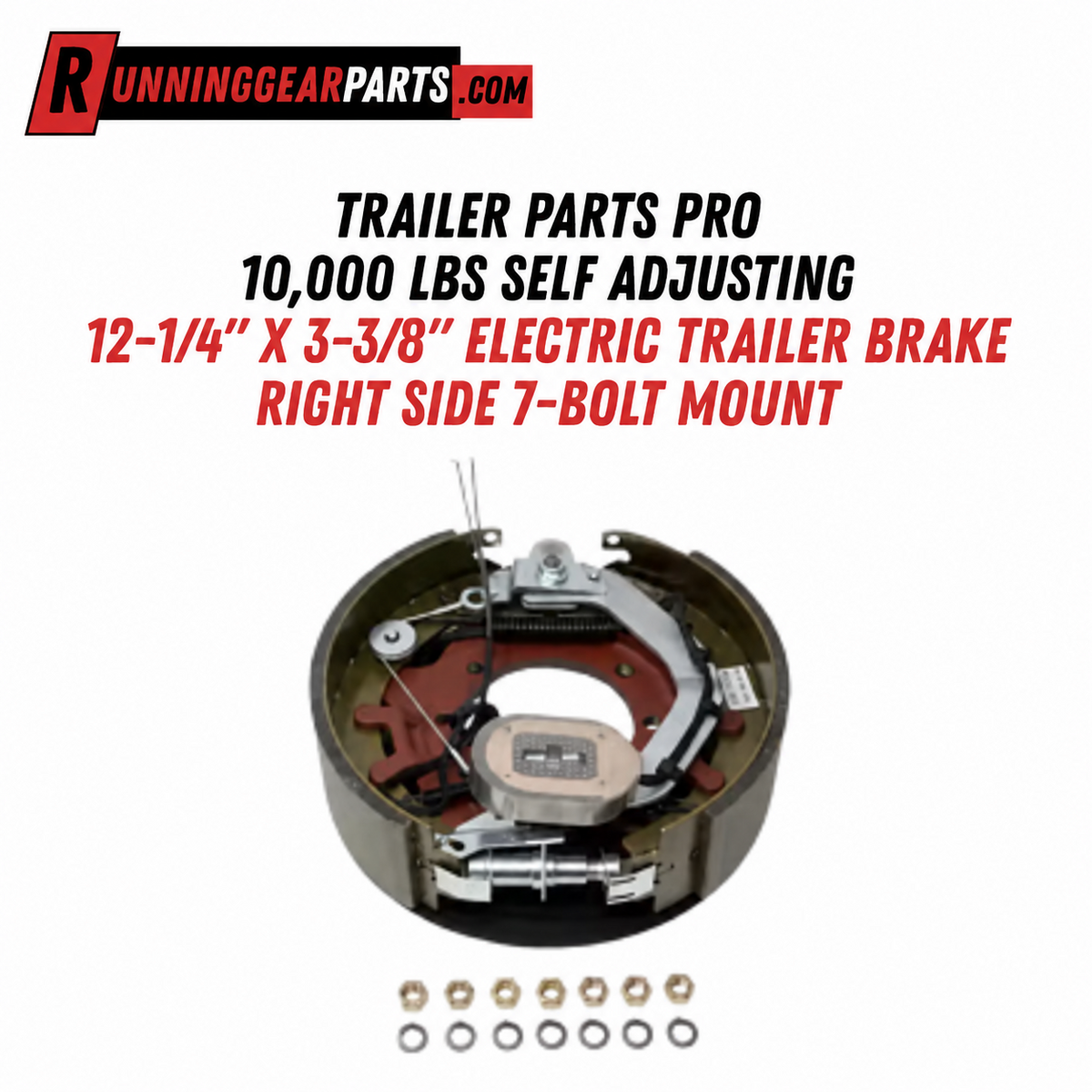 Trailer Parts Pro 10,000 lbs General Duty Axles, Self Adjusting, 12-1/4" x 3-3/8" Electric Trailer Brake, Right Side 7-Bolt Mount, EB01-145