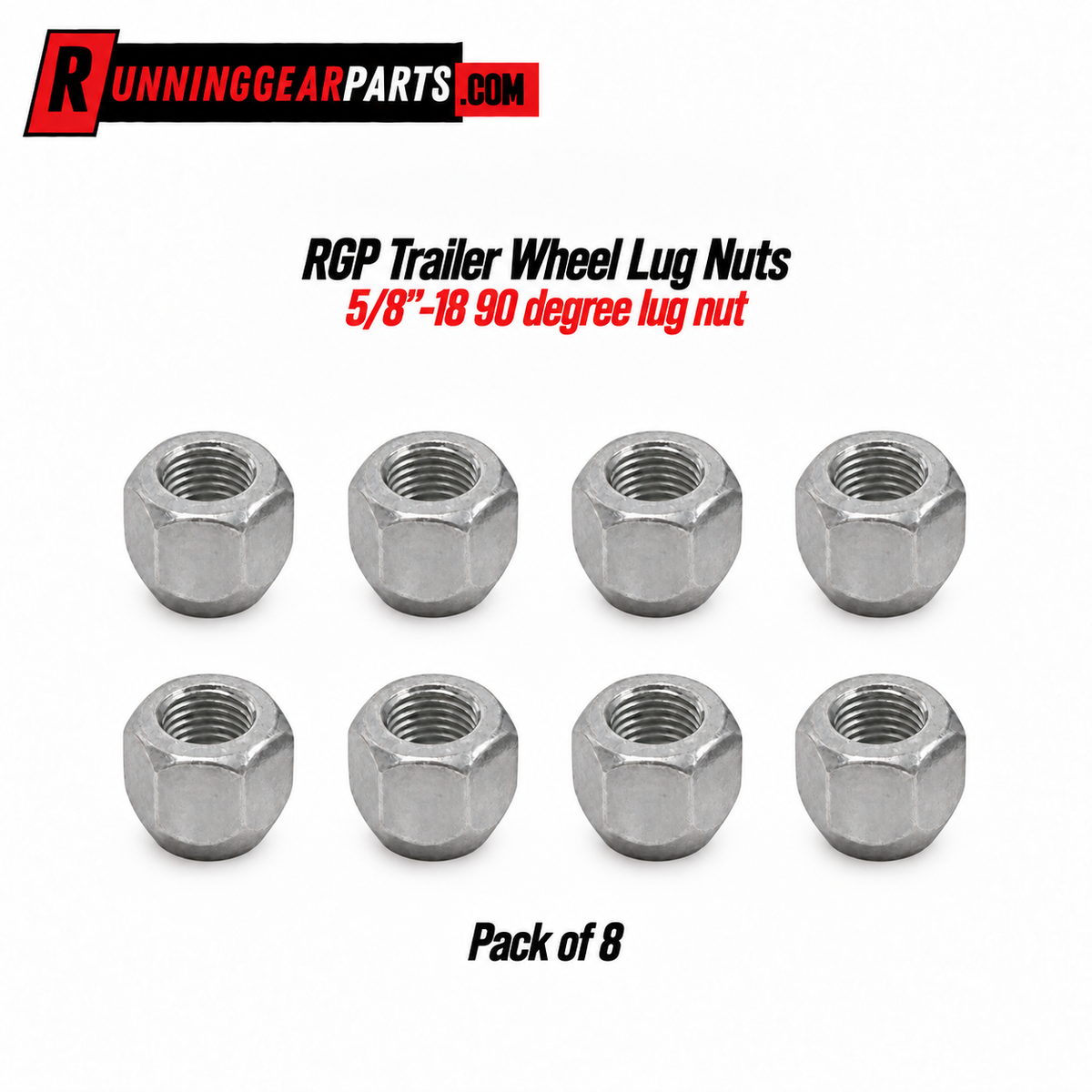 Eight silver metal trailer wheel lug