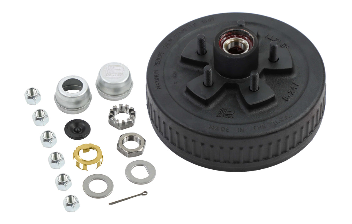 Dexter 3,500 lbs Axles Hub & Drum Assembly Kit, 5 on 4-1/2" Bolt Pattern, 1/2" Stud, Pre-Greased, K08-247-1G