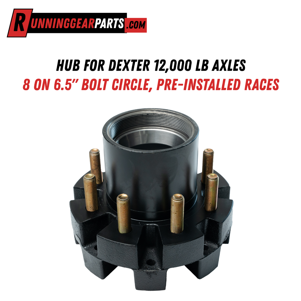 Hub for Dexter 12,000 lb Axles, 8 on 6.5" Bolt Circle, Pre-Installed Races, Replaces 008-214-08