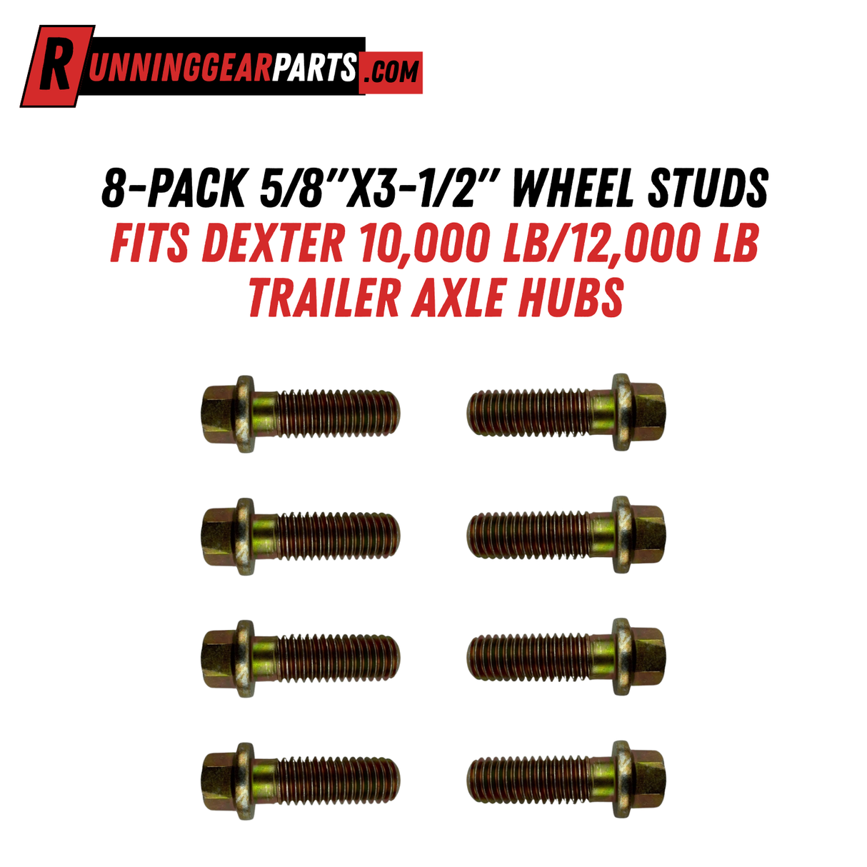 8-Pack 5/8"x3-1/2" Wheel Studs - Fits Dexter 10,000 lb/12,000 lb Trailer Axle Hubs