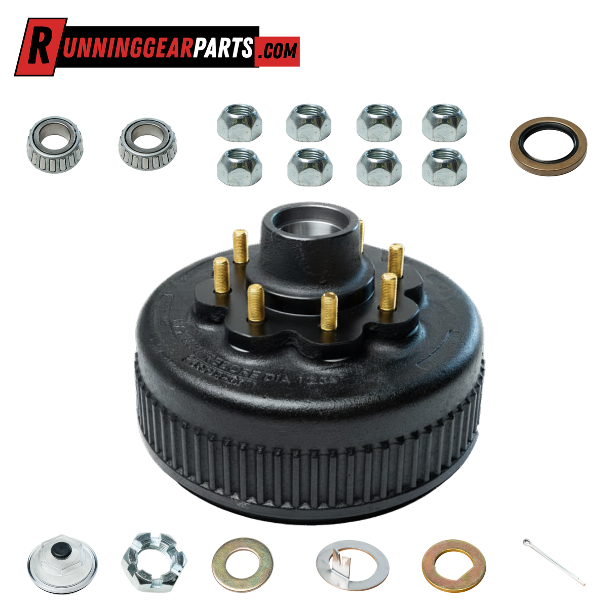 8,000-lb Axles Brake Drum with 8 on 6-1/2" Bolt Pattern, 9/16" Stud, Greased