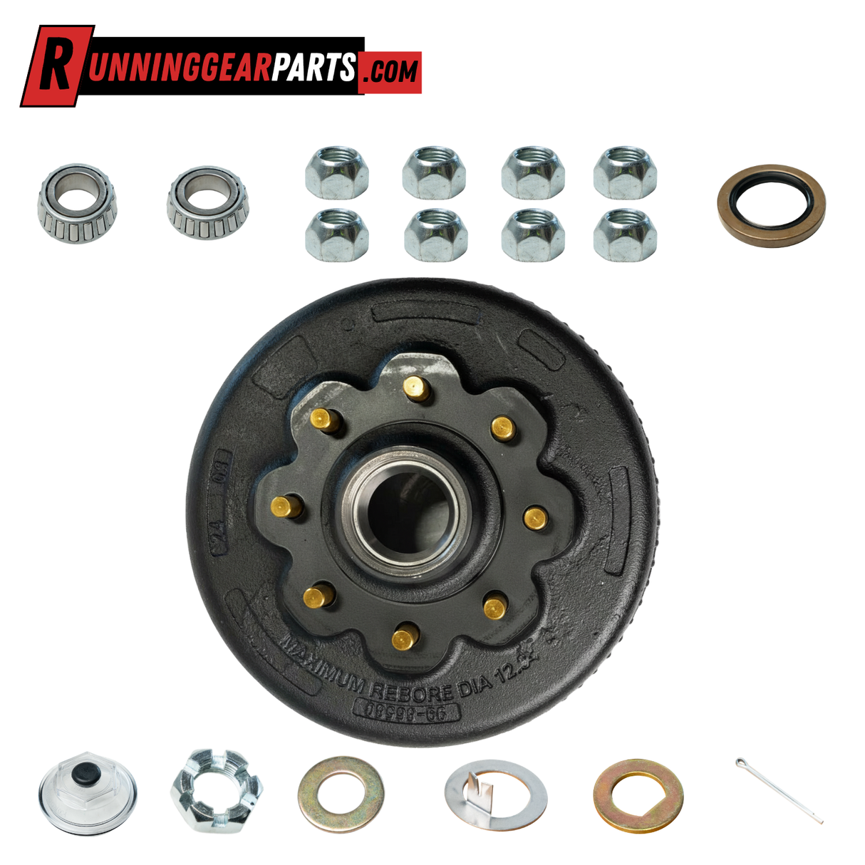 8,000-lb Axles Brake Drum with 8 on 6-1/2" Bolt Pattern, 5/8" Stud, Oil Bath