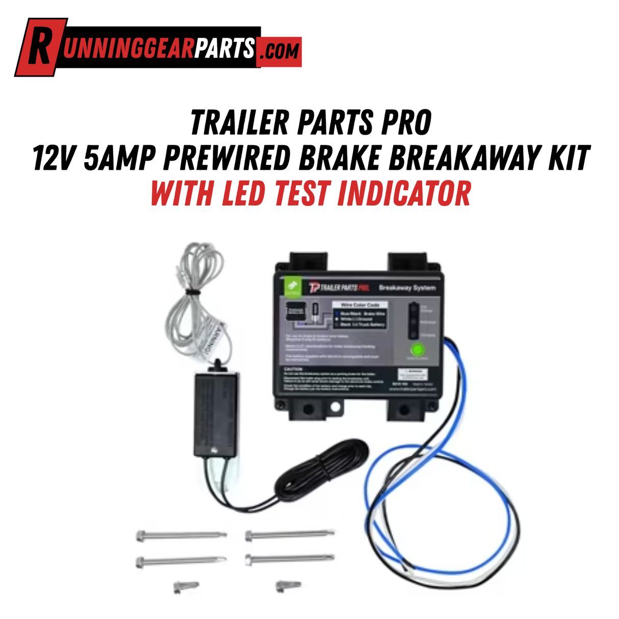 Trailer Parts Pro 12V 5Amp Prewired Brake Breakaway Kit with LED Test Indicator BA10-150