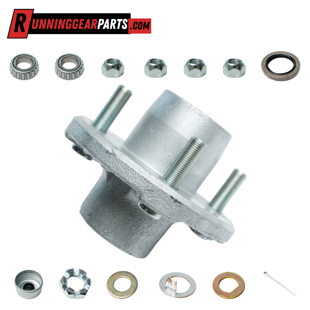 2,000 lbs Axle Trailer Idler Hub Kit, 4 on 4" Bolt Pattern, Galvanized, Pre-Greased