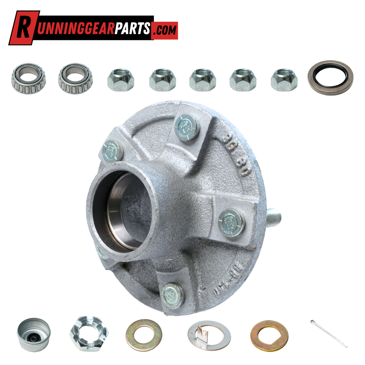 2,000 lbs Axle Trailer Idler Hub Kit, 5 on 4.5" Bolt Pattern, Galvanized, Pre-Greased