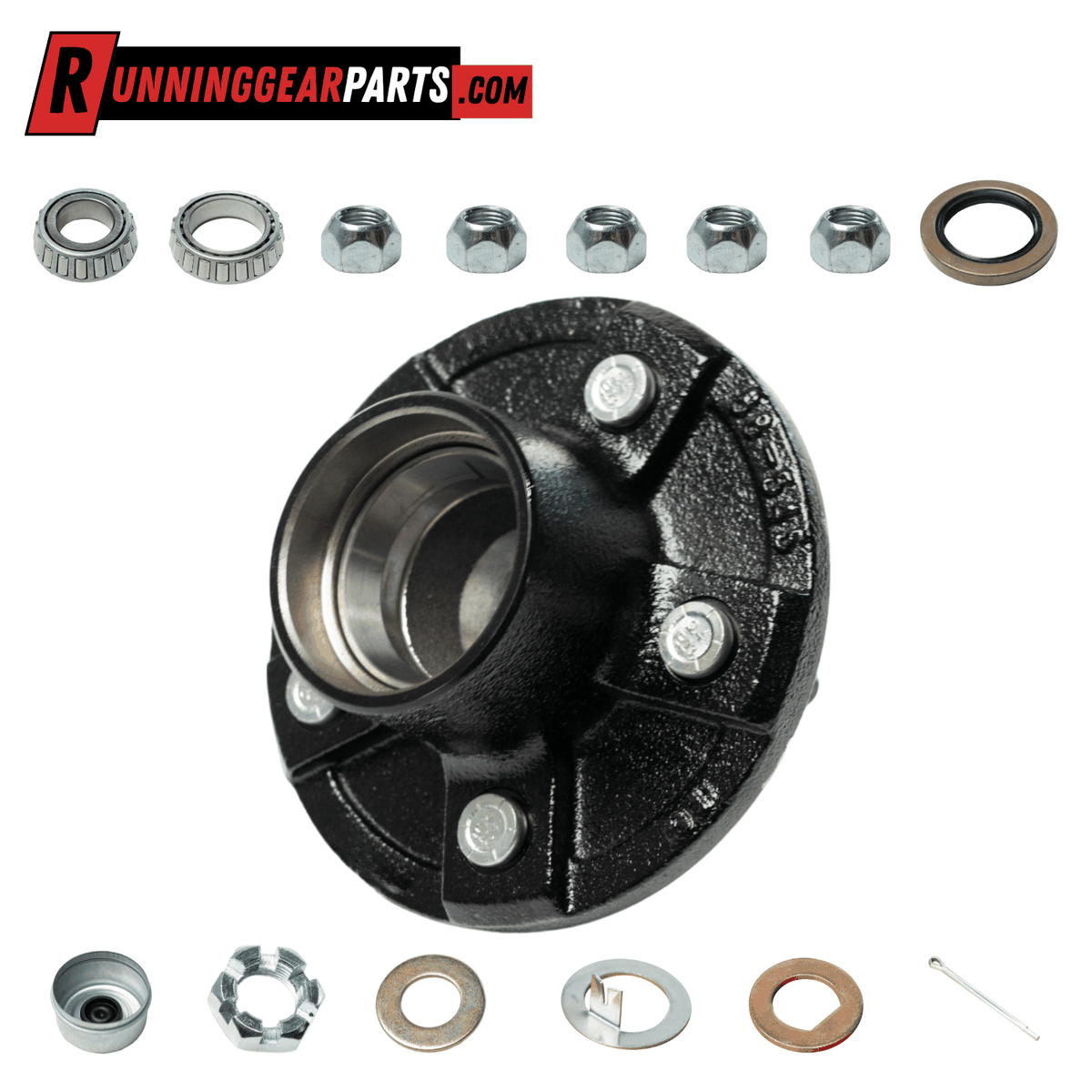 3,500 lb Trailer Idler Hub Kit- 5 on 4.5" Bolt Pattern,Black steel, Pre-Greased