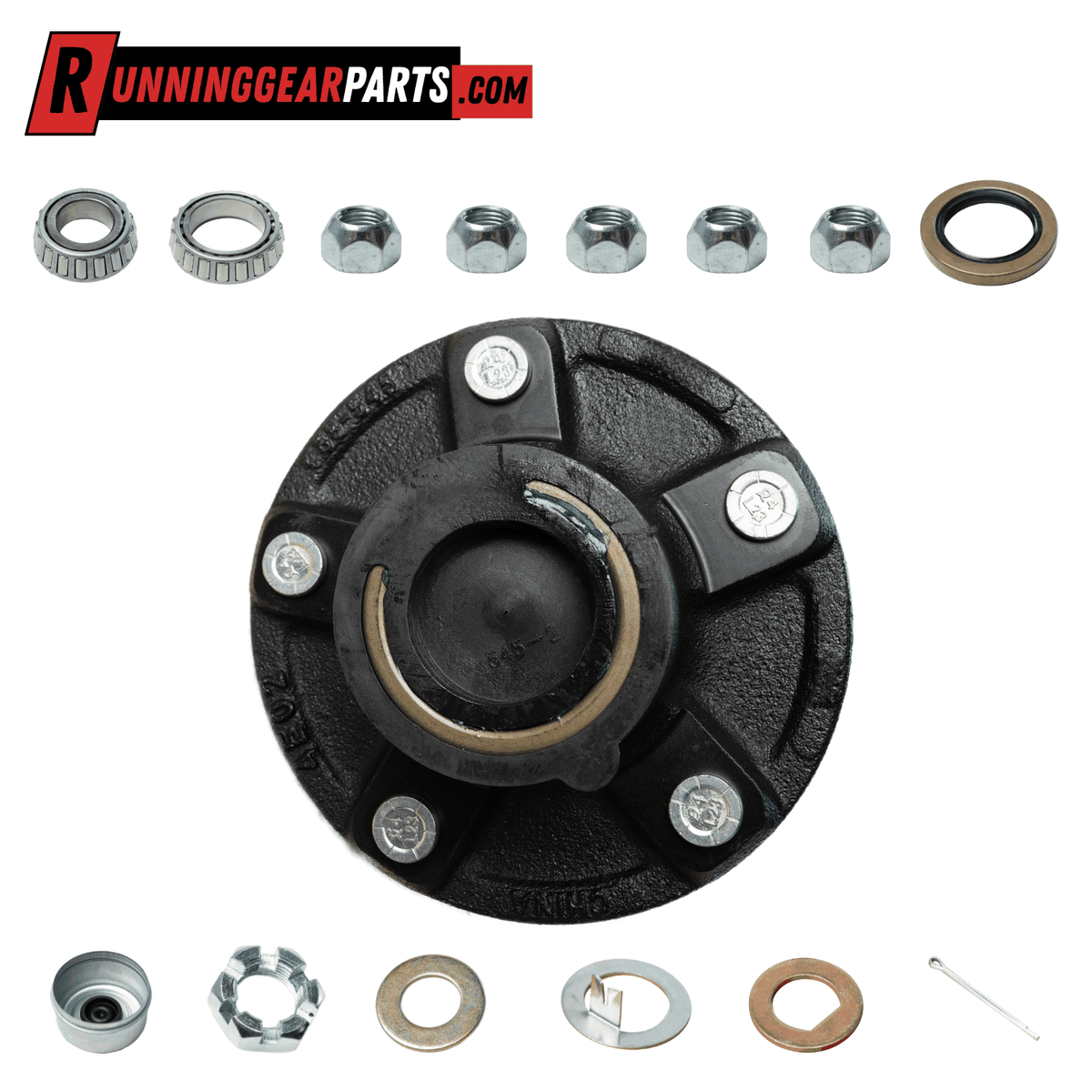 3,500 lb Trailer Idler Hub Kit - 5 on 5" Bolt Circle,Black steel, Pre-Greased