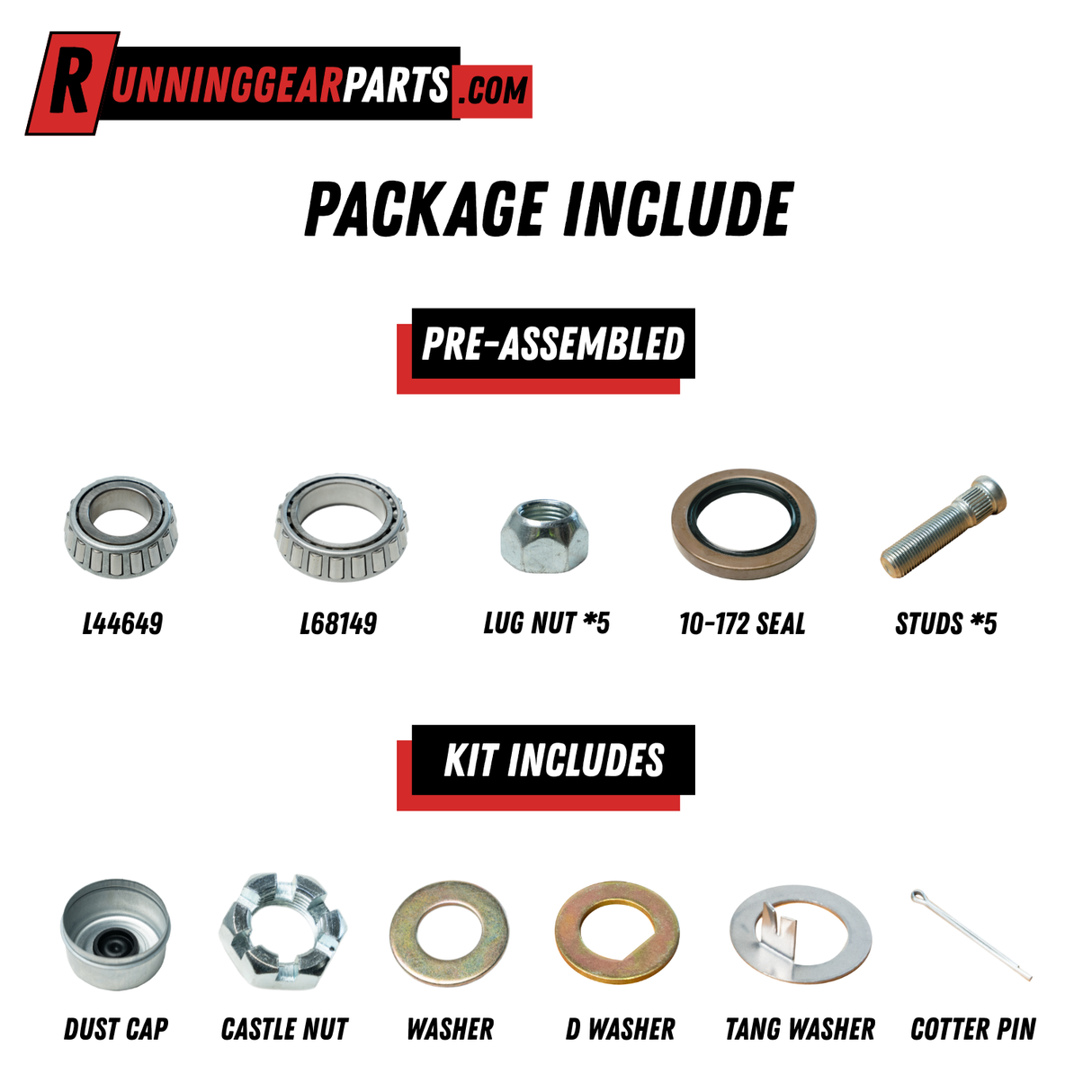 3,500 lbs Trailer Axle Drum kit, 5 on 5.0" Bolt Circle, Pre-Greased