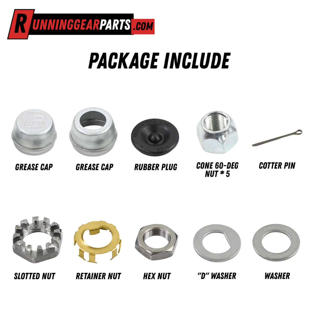 Dexter 2,200 lbs Axle Trailer Idler Hub Kit, 5 on 4.5" Bolt Pattern, 1/2" Studs, Pre-Greased, K08-259-1G