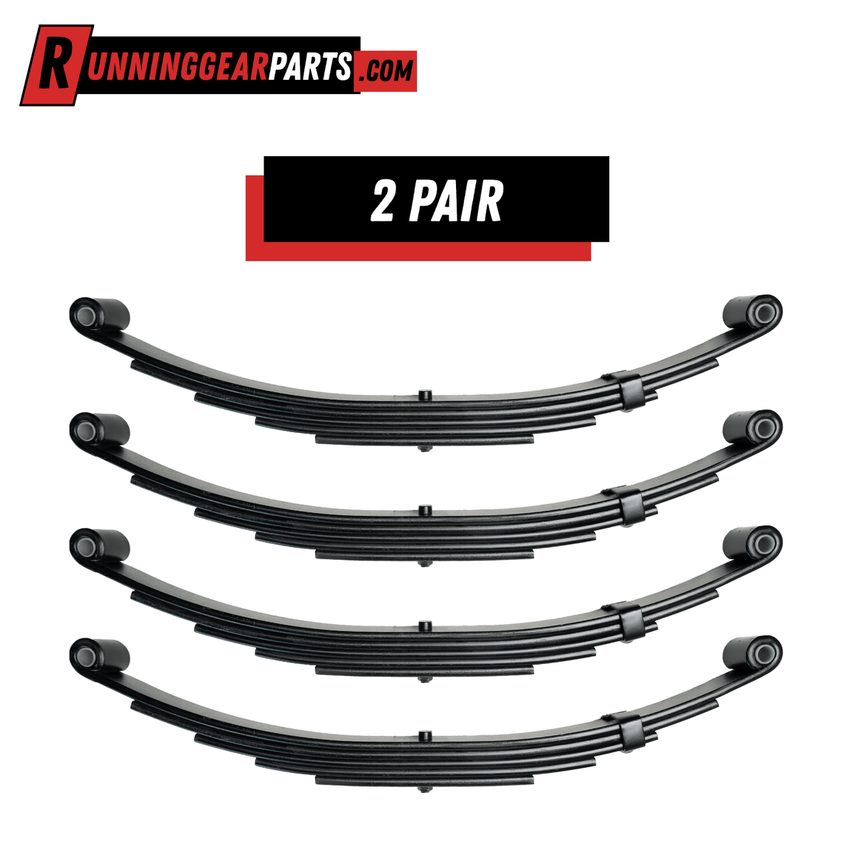 RGP 5,200 - 6,000 lb Axles trailer leaf springs, black steel 5-leaf double-eye design shown in a four-spring set.