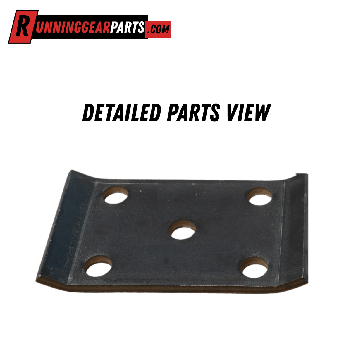Trailer Axles U-Bolt kit with a black raw-steel tie plate, featuring raised edges and five mounting holes for a 2-inch leaf spring.