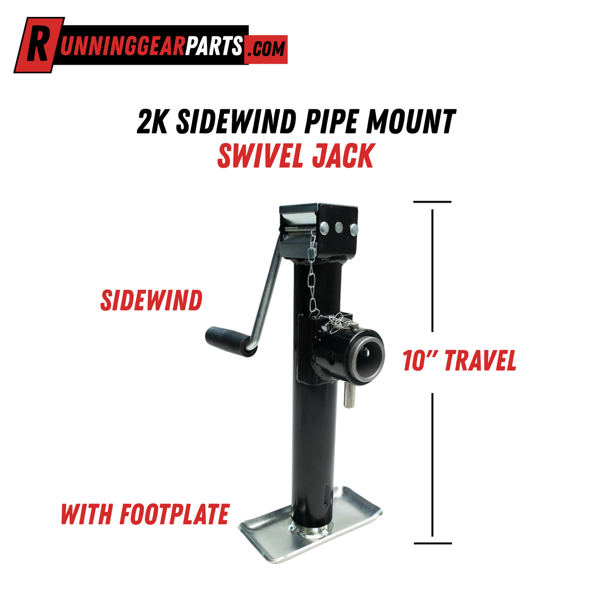 2,000 lbs Trailer Jack - Sidewind Pipe Mount Swivel Jack with 10" Travel and Footplate,MJ-SWR-2000-10