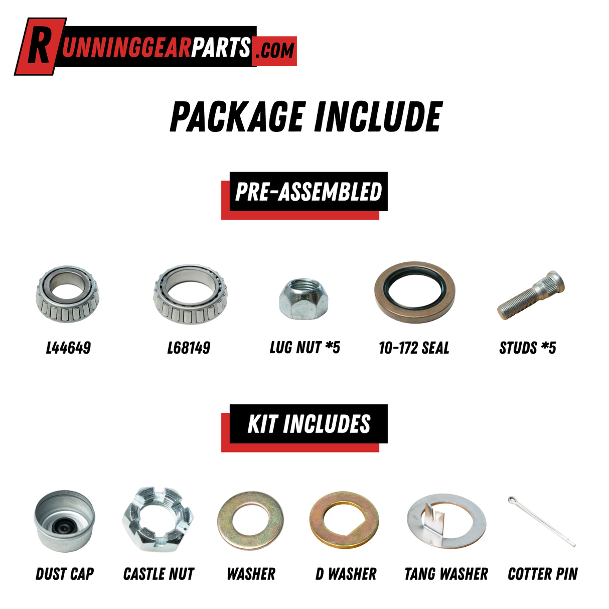 3,500 lb Trailer Idler Hub Kit- 5 on 4.5" Bolt Pattern, Pre-Greased