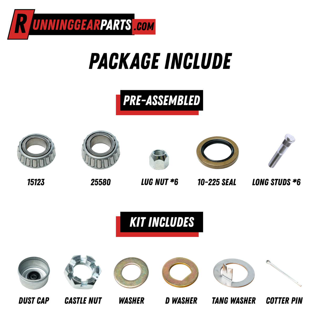 6,000 lbs Trailer Idler Hub Kit - 6 on 5.5" Bolt Pattern, Galvanized, Pre-Greased & Ready to Install