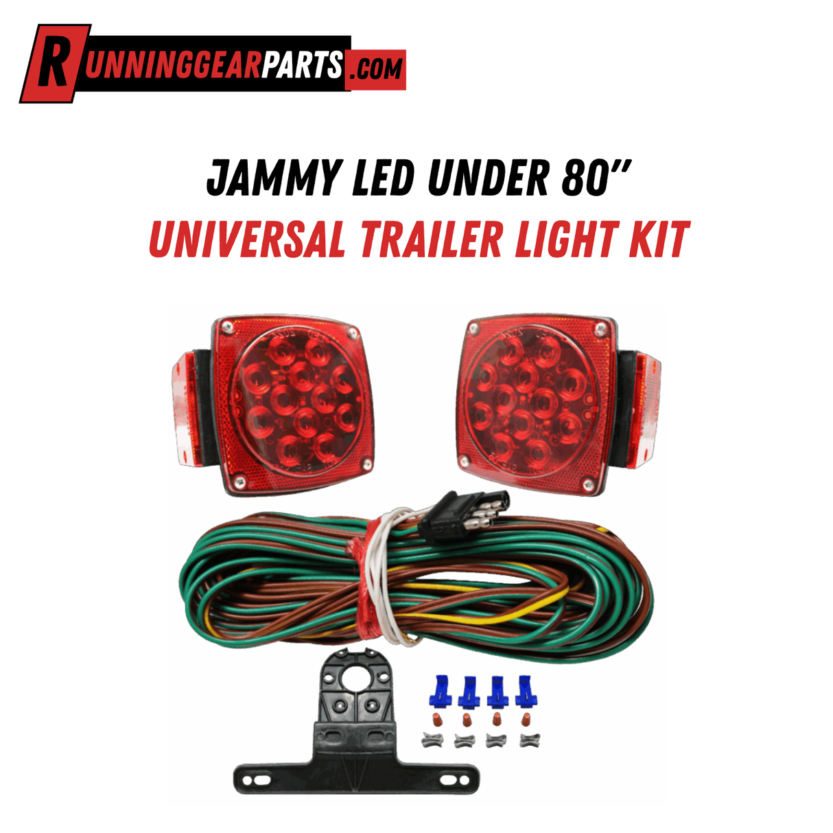 Jammy LED Under 80" Universal Trailer Light Kit, Complete Waterproof Stop Turn Tail Lamp System, 25ft Wire Harness with License Plate Bracket, J-20245-NC
