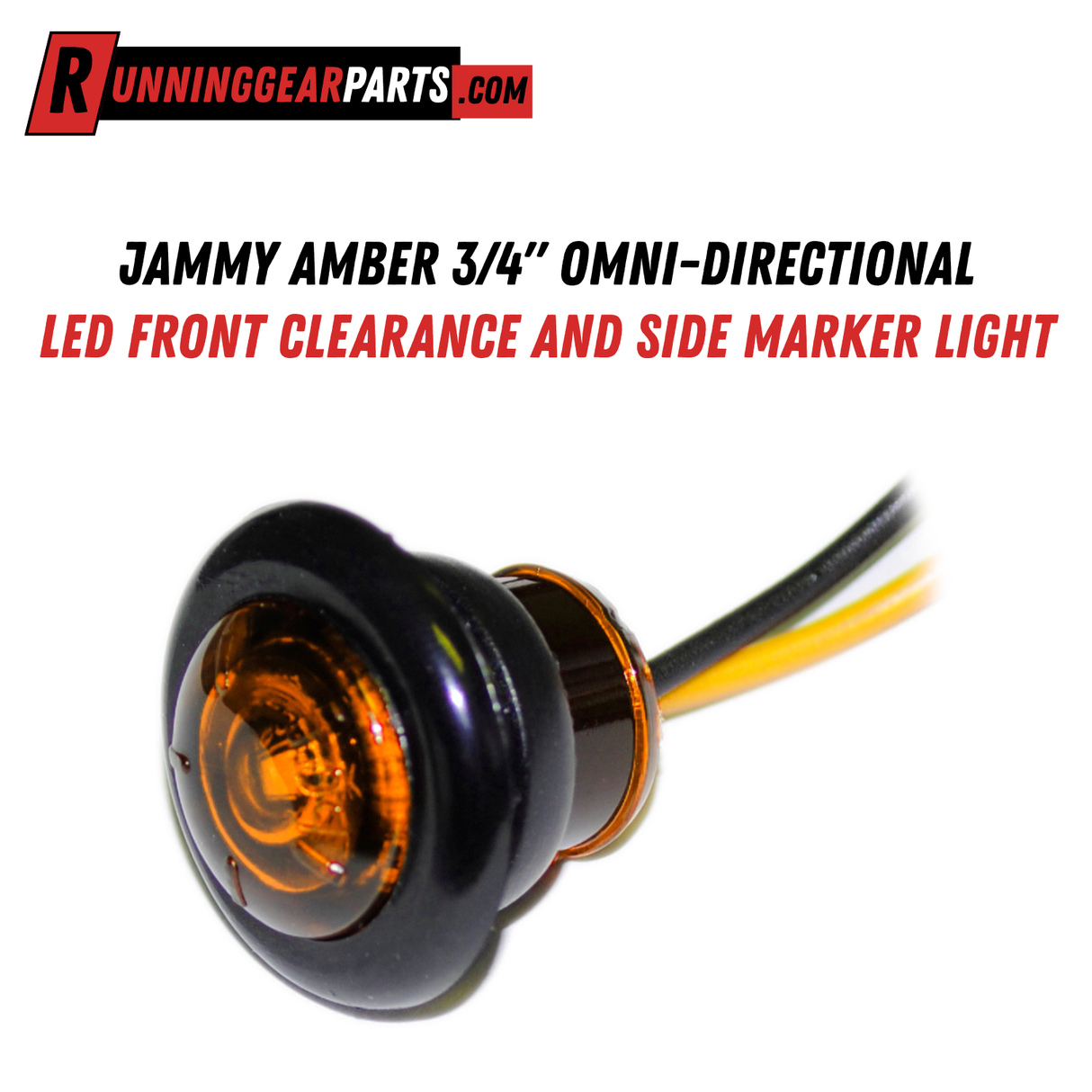 Jammy Amber 3/4" Omni-Directional LED Front Clearance and Side Marker Light, PC Rated 360 Degree Domed Lens, Flex-Seal Polyurethane Sealed, Hardwired 9" Blunt Cut Leads, J-51-A