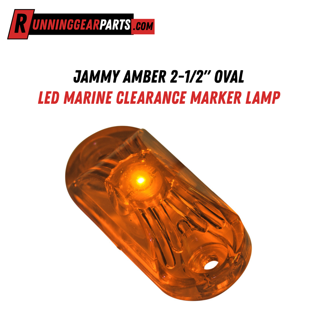 Jammy Amber 2-1/2" Oval LED Marine Clearance Marker Lamp, 2.55" x 1.06" x 0.77" Waterproof Single Diode Light, P2 Rated Hammer-Proof PC Lens, Two 9" Lead Wires, J-511-A