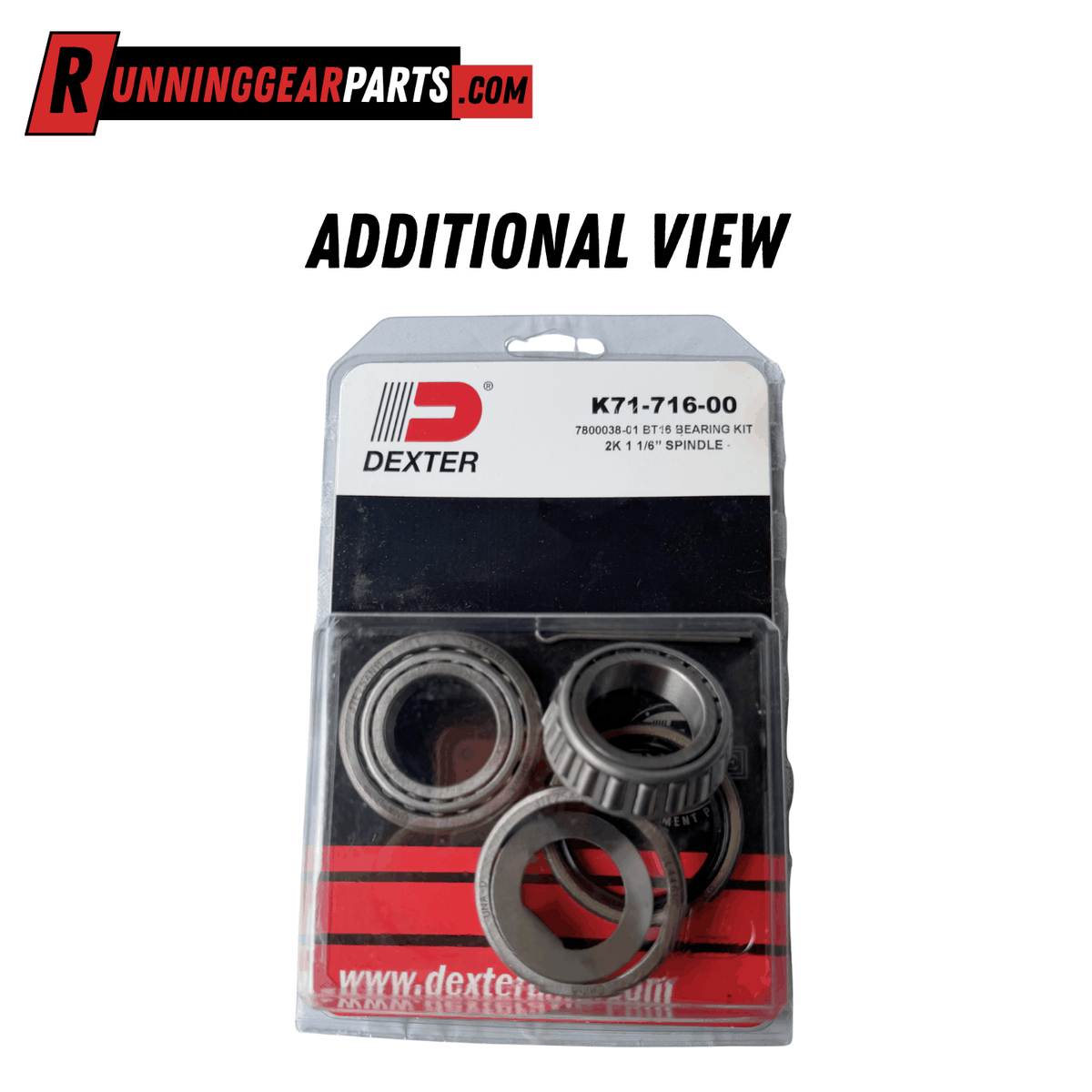 Trailer wheel bearing kit for Dexter 2,000 lb Trailer Axles, with silver metal bearings and races in clear blister packaging.