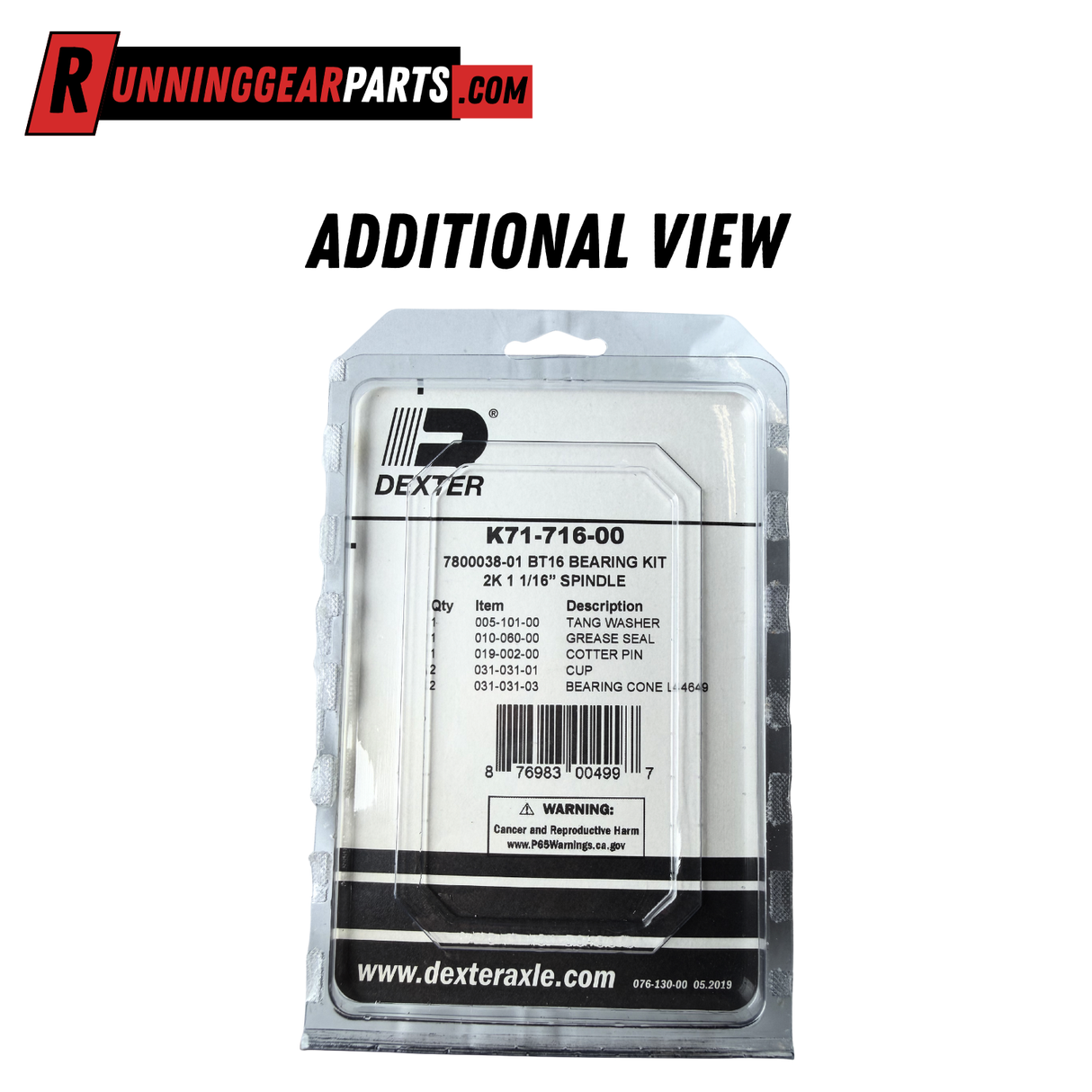 Dexter 2,000 lb Trailer Axles Bearing Kit, K71-716-00, BTR Spindles, Inner and Outer Bearing L44649/L44649