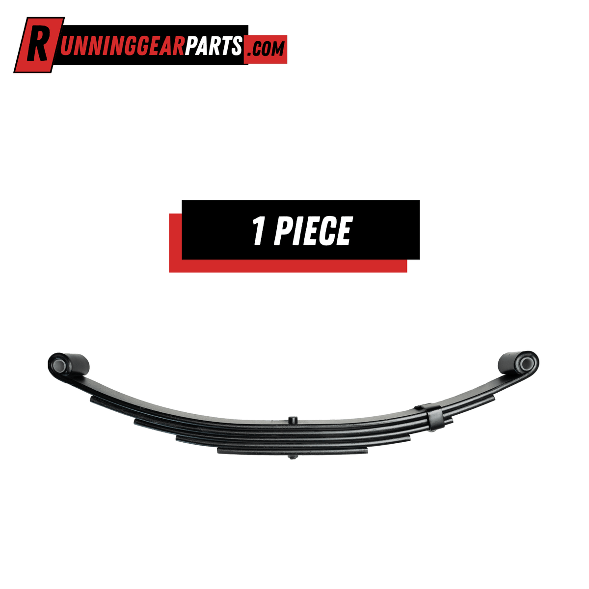 Trailer leaf spring for RGP 5,200 - 6,000 lb Axles, black steel with a curved five-leaf design and double-eye ends.