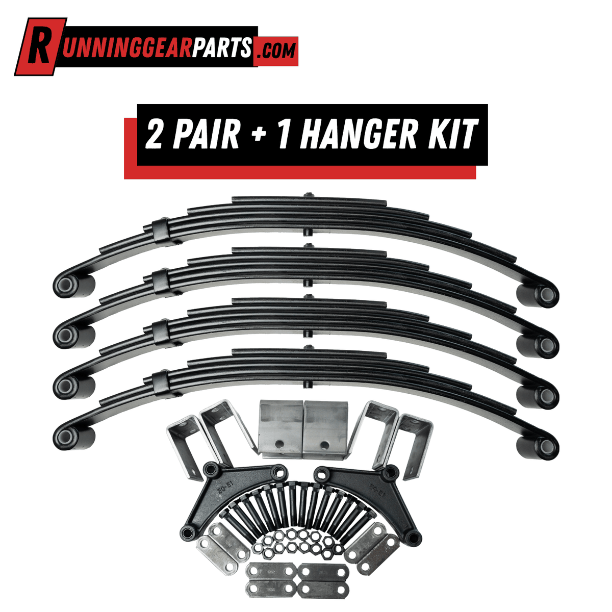 RGP 5,200 - 6,000 lb Axles trailer spring kit with four black steel leaf springs and silver hanger hardware.