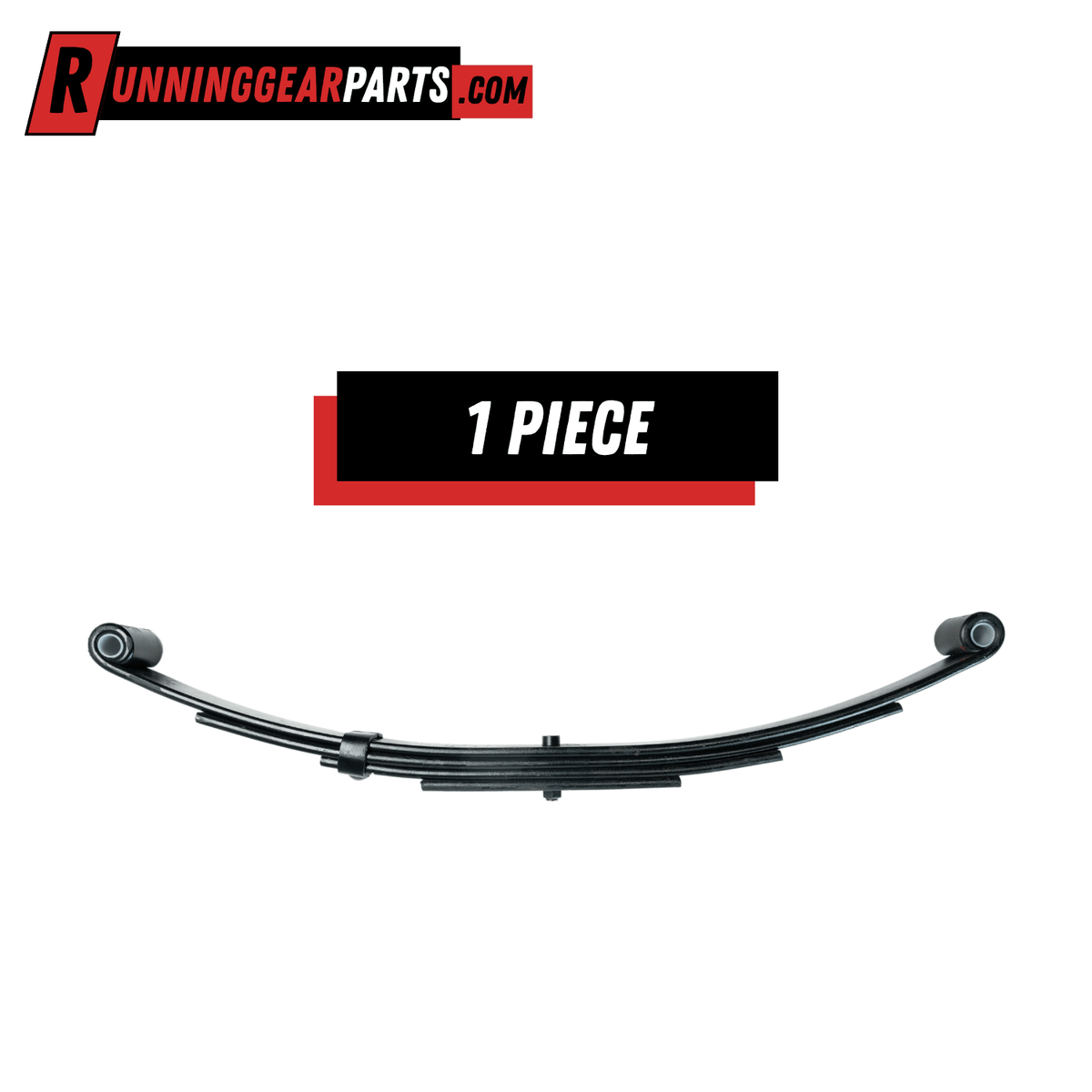 Trailer leaf spring for RGP 3,500 lb Axles, black steel with four curved leaves and double-eye bushings at each end.