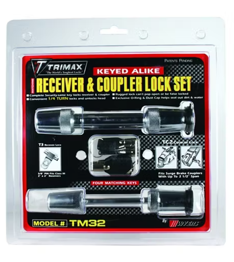 TRIMAX Keyed Alike Receiver & Coupler Lock Set - 5/8" Pin & 2" to 2-1/2" Span, TM32