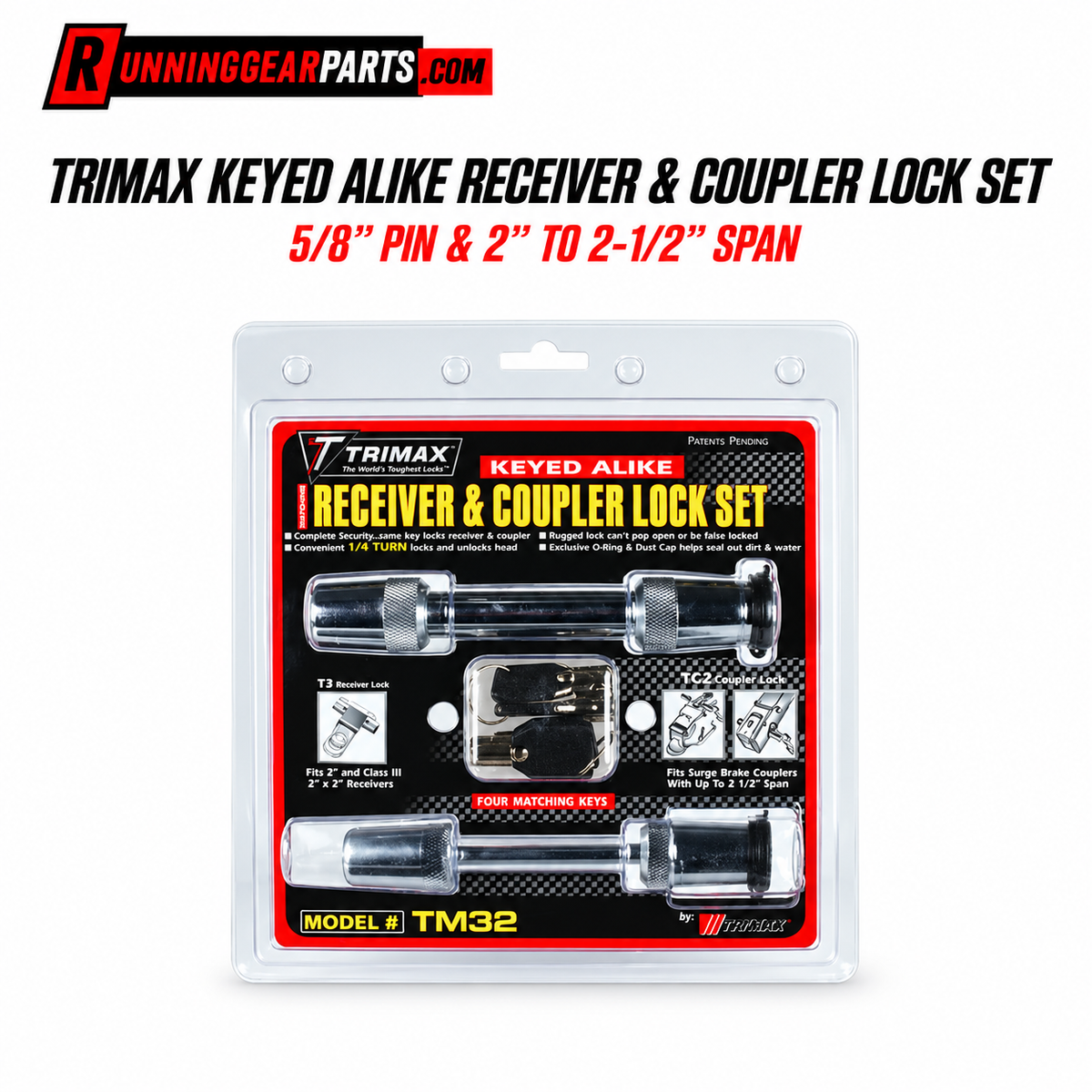 Trimax Keyed Alike Receiver & Coupler Lock Set