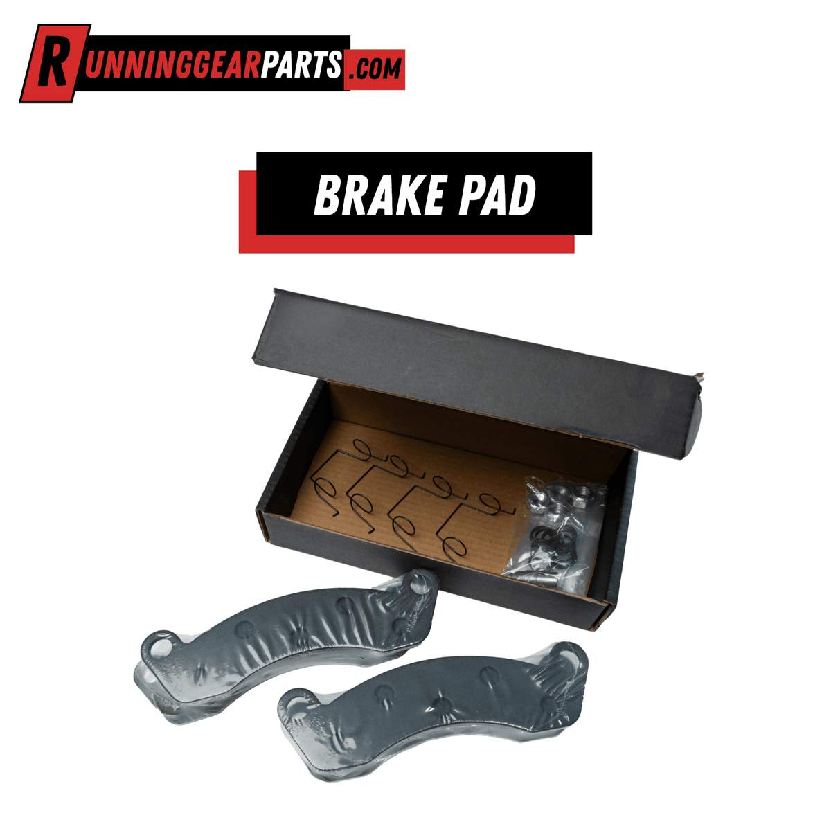 Hydraulic Disc Brake Pad Kit with two dark gray, curved semi-metallic brake pads and small mounting hardware pieces.