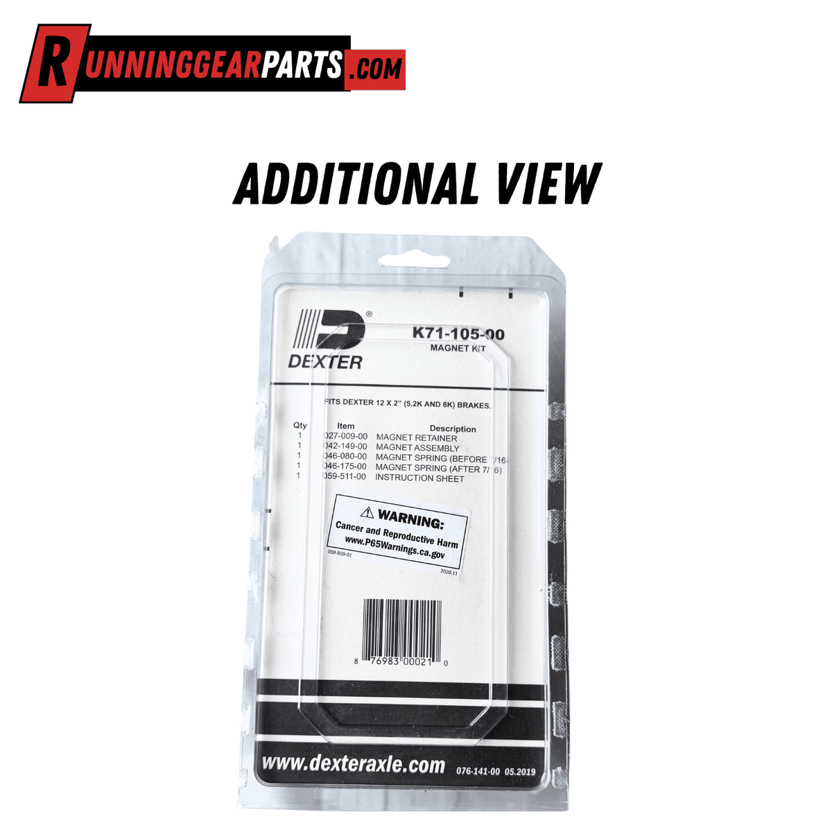 Trailer brake magnet kit in clear packaging with a black-and-white Dexter label, for Dexter 5,200 lbs/6,000 lbs Trailer Axles.