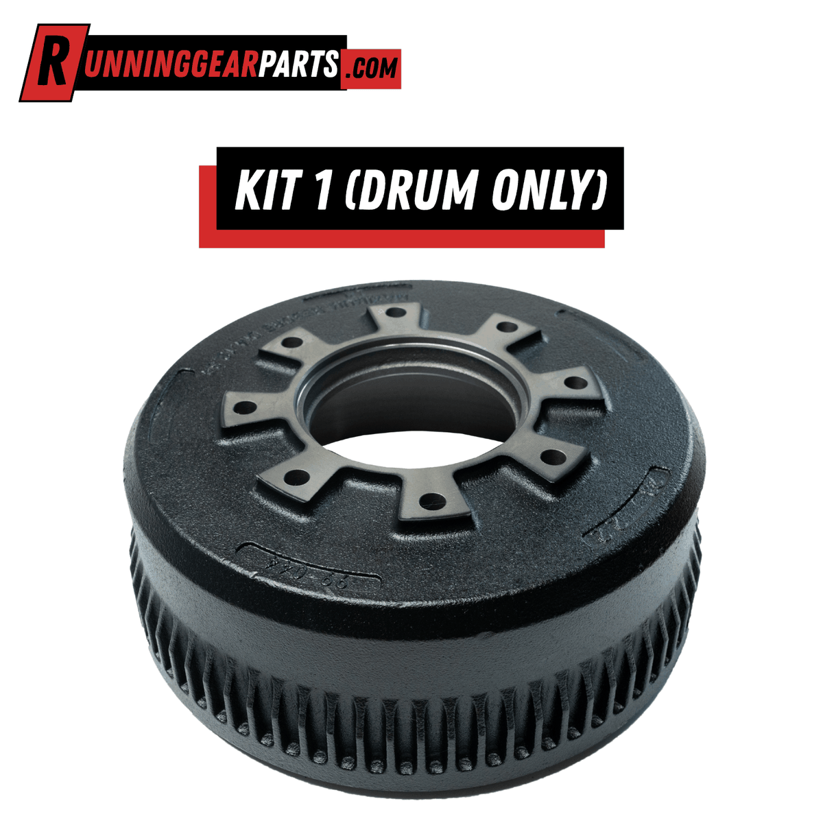 Trailer brake drum for Dexter 9,000–10,000 lb Axles, black cast metal with a ribbed cylindrical edge and center opening.