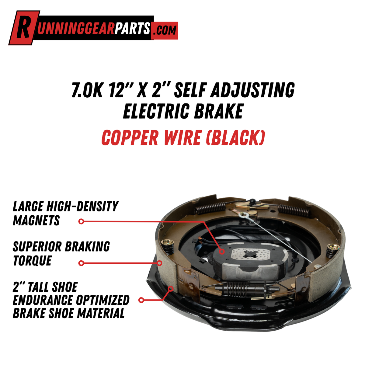 RGP electric trailer drum brake assembly with brake shoes, magnet and backing plate