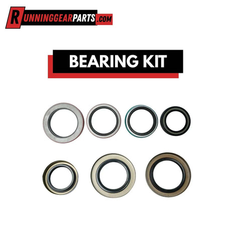 Bearing kit with seven circular metal seals and rings in silver, black, and bronze tones, featuring smooth concentric edges.