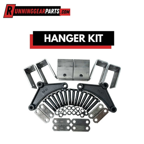 Hanger Kits with black curved brackets, silver metal plates and bolts, featuring a full hardware set.