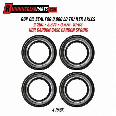 Four black and silver RGP oil seals for 8,000 lb trailer axles