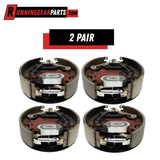 Electric trailer brake assemblies, RGP 9,000 -10,000 lb, four brown and gray self-adjusting drum brakes with magnets and springs.
