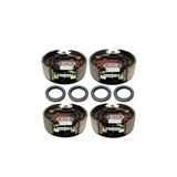 RGP 9,000 -10,000 lb electric drum brake assemblies, four gray metal units with red-brown shoes and four black seals.