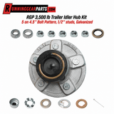 RGP 3,500 lb Trailer Idler Hub Kit with a galvanized silver hub, five studs, bearings, seal, and installation hardware