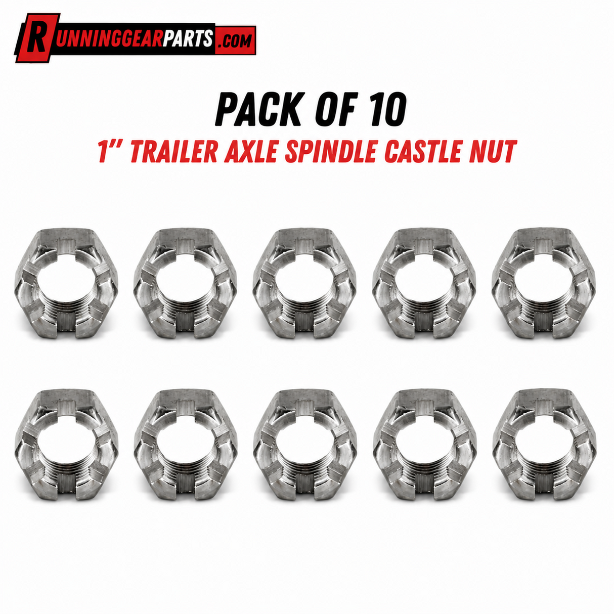 RGP 1" Trailer Axle Spindle Castle Nut, 1"-14 Thread, Silver Zinc Plated